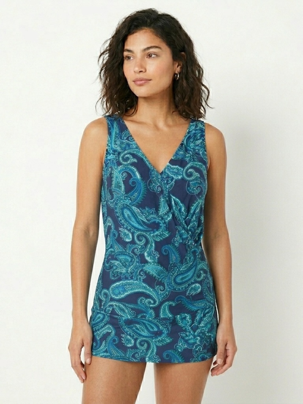 Lands' End 18P Petite Plus Paisley Draped Tummy Control Swimsuit